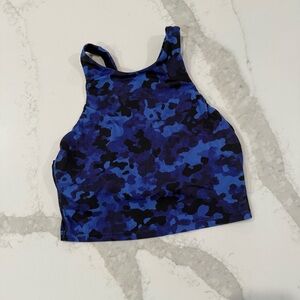 Athleta Conscious Crop Bikini Top Womens Size Medium Blue/Black Cloud Camo Swim